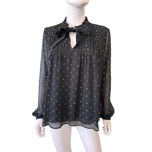 ANN TAYLOR Women's Black & Gold Polka Dot Long Sleeve Blouse Size M - Picture 1 of 5